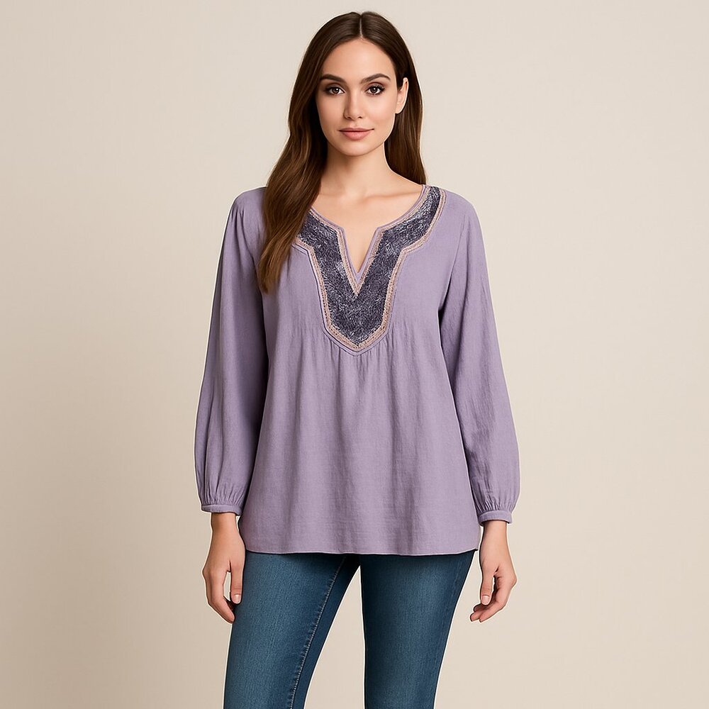 Free People Lavender Embroidered Women's Top